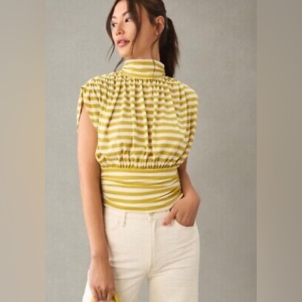 Anthropologie Maeve Ruched Mock Neck Muscle Tie/Blouse Size XS